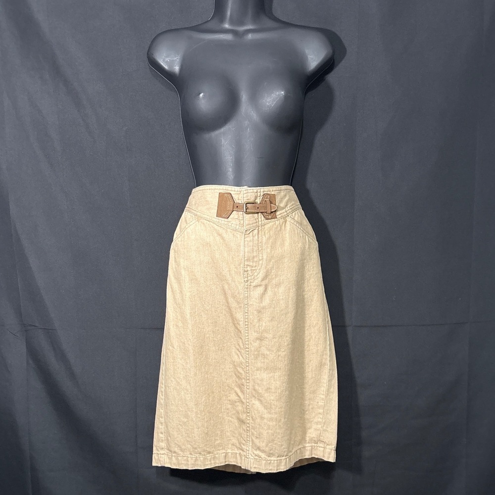 Lauren Jeans Co Ralph Lauren Tan Khaki Denim Pencil Skirt 4 Buckle Heritage Work